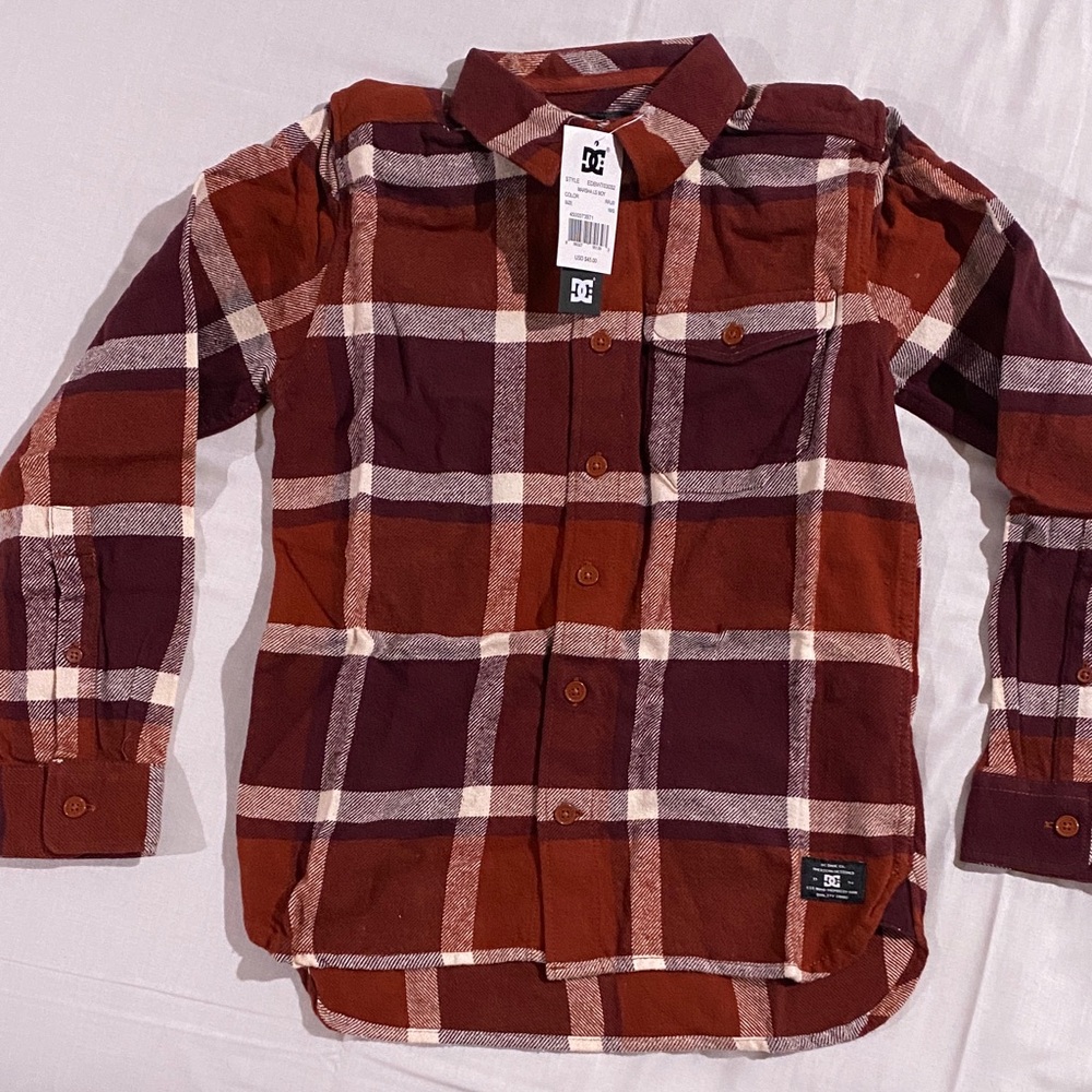 DC Kids' Button Down Shirt - Burgundy and White Plaid